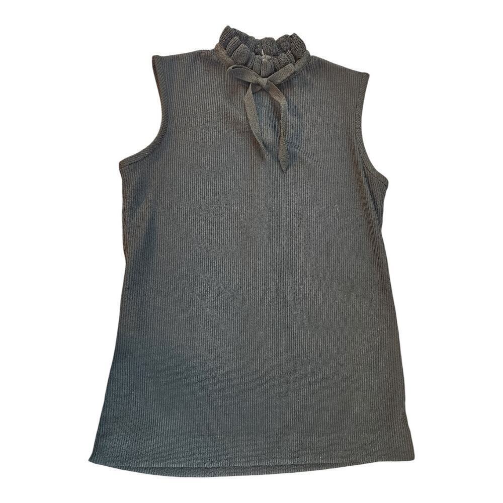 Vtg black sleeveless sz 12 blouse NWT deadstock classy turtleneck‎ bow old money
